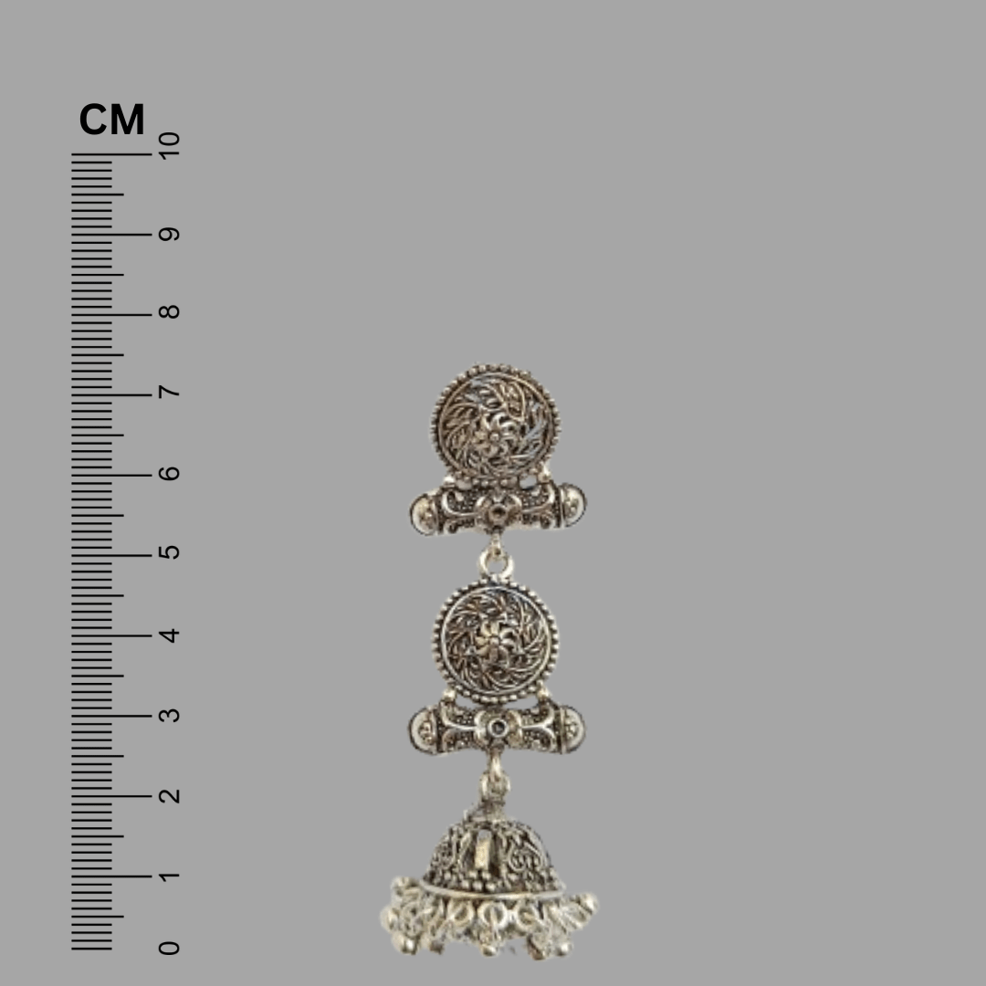 Oxidised Layered Designer Jhumki Earrings - Image 2