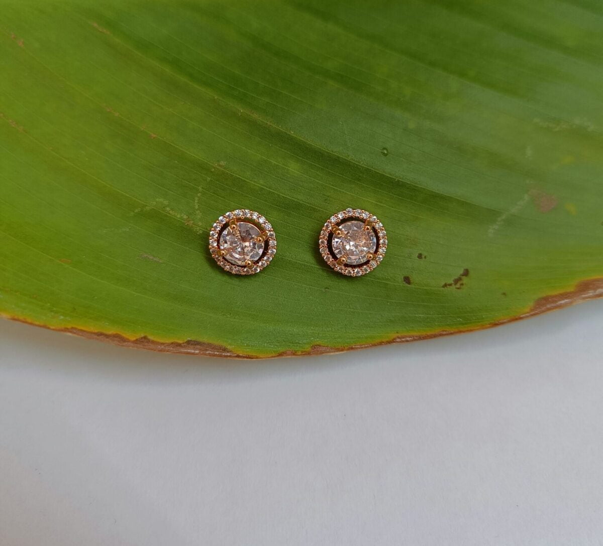 FHF Rose Gold Plated American Diamond Designer Stud Earrings