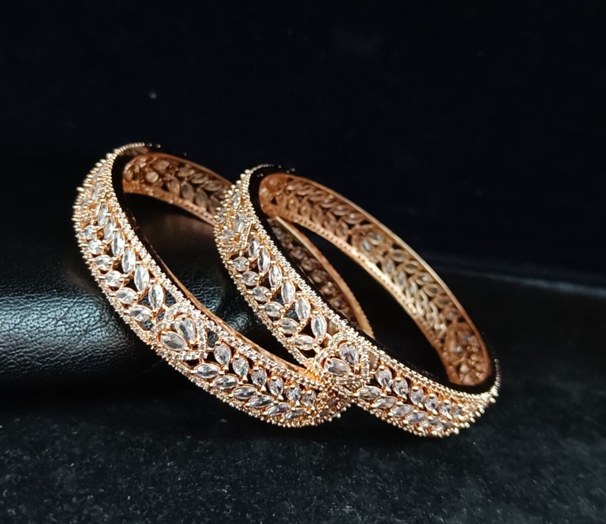 Premium Rose Gold Plated American Diamond Stone Bangle - Image 2