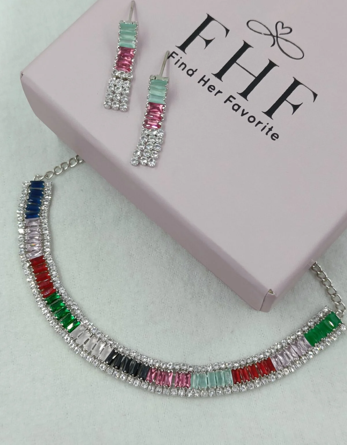 Multicolor American Diamond Necklace Set