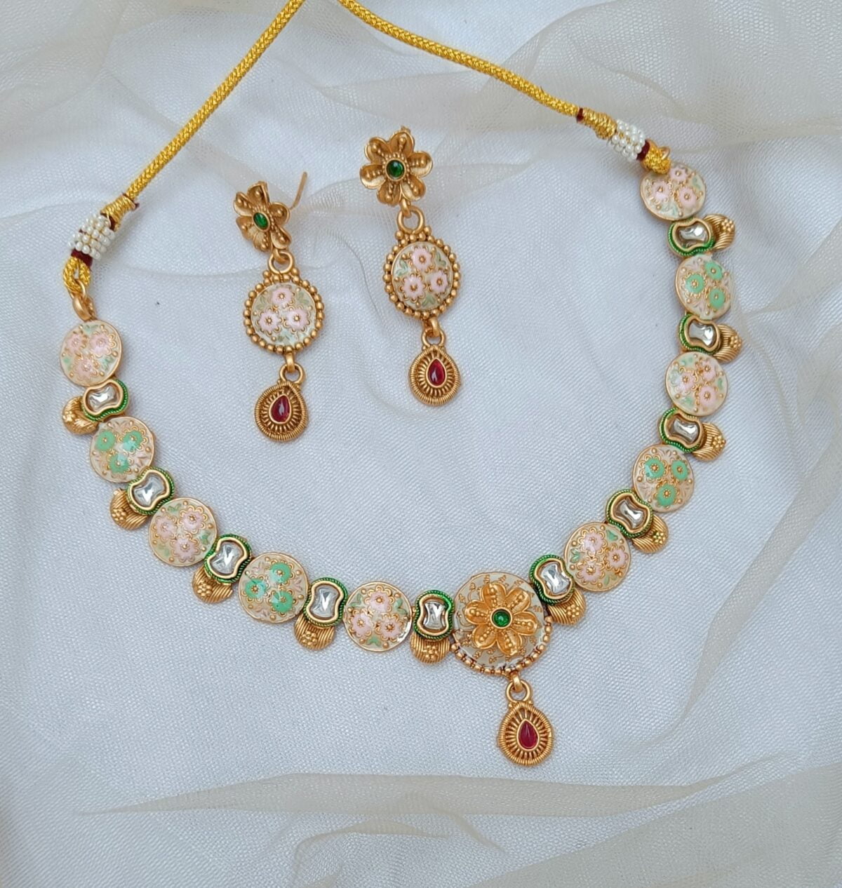 Gold Plated Kundan Stone Studded Necklace Set