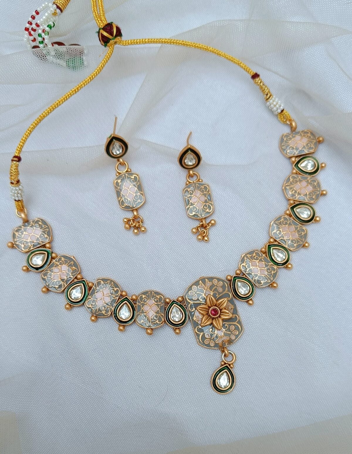 Gold Plated Kundan Stone Studded Necklace Set