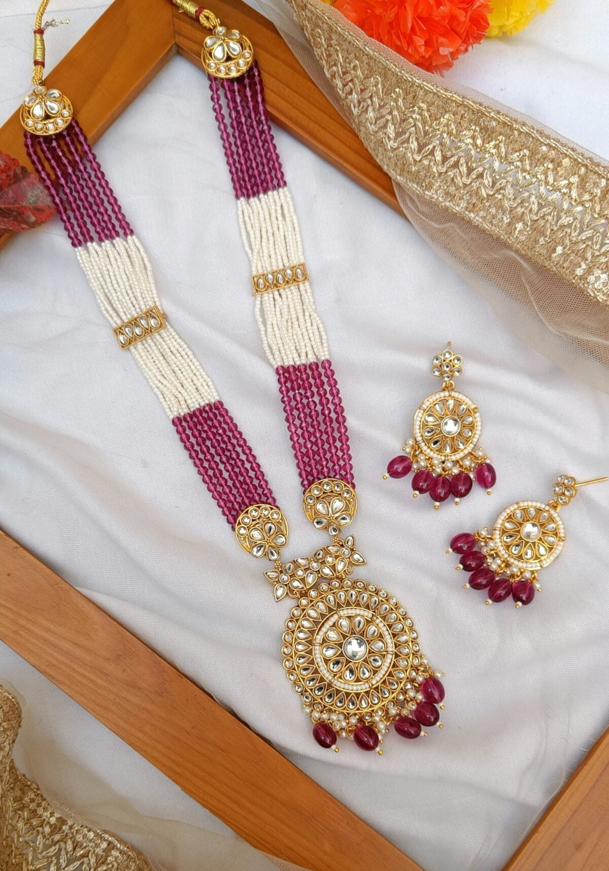 Gold Plated Kundan Long Necklace Set