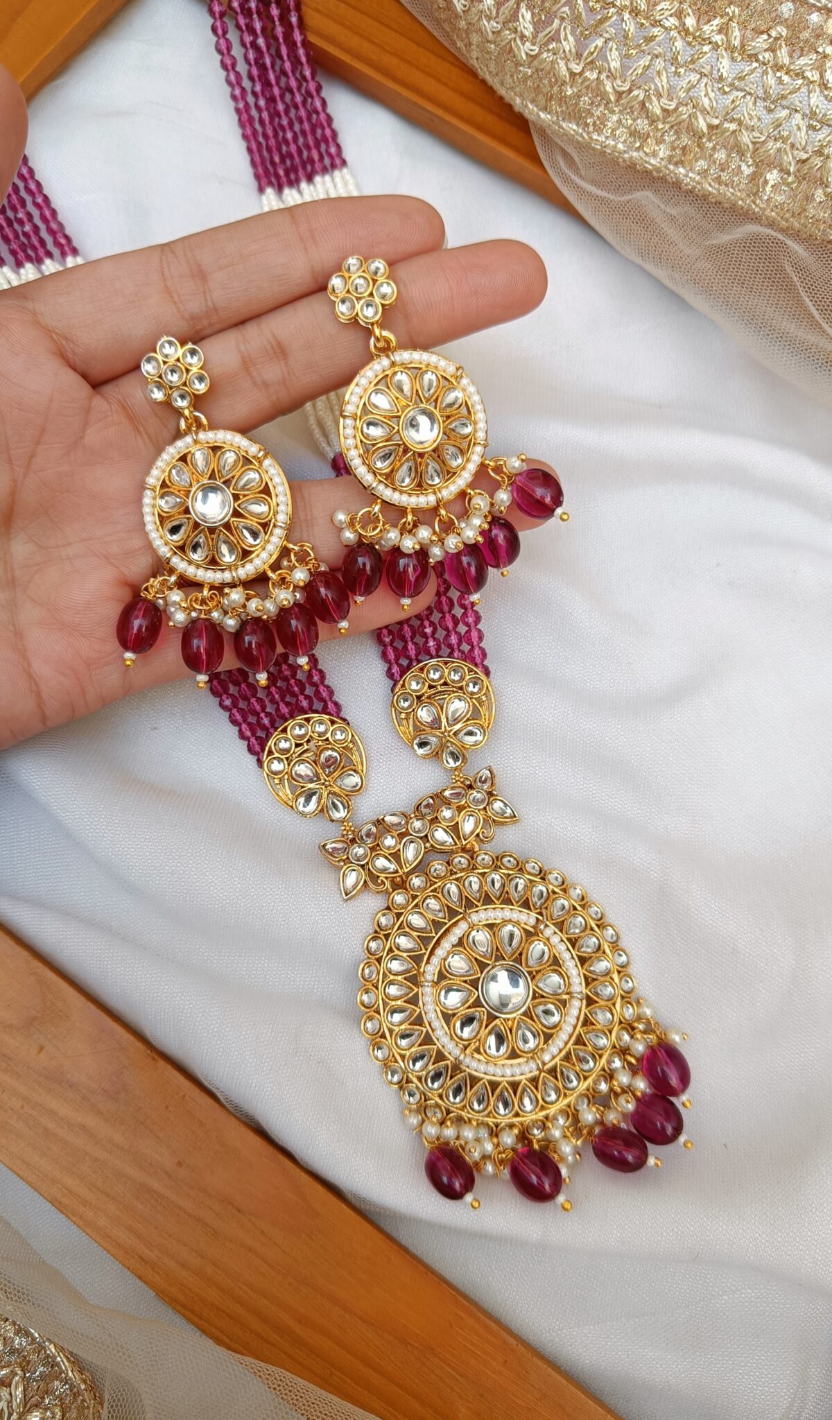 Gold Plated Kundan Long Necklace Set - Image 2