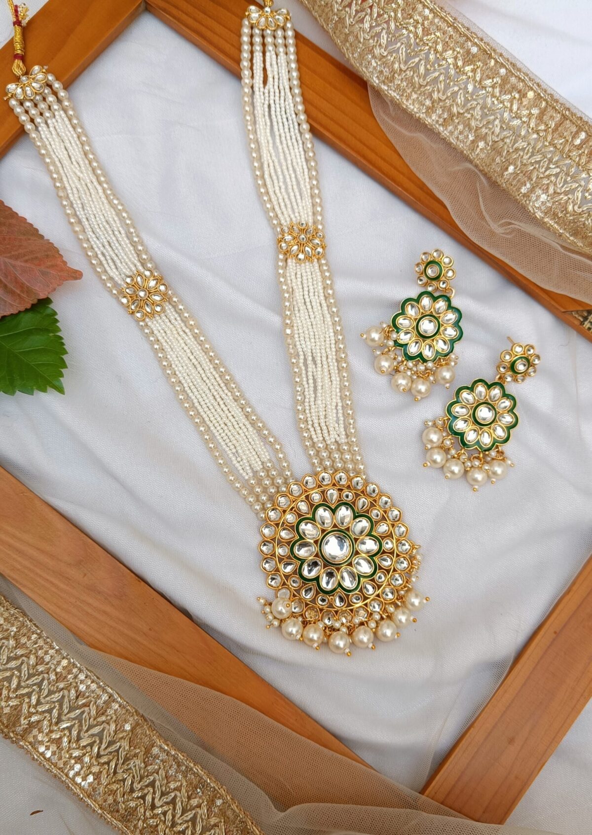 Gold Plated Kundan White Long Necklace Set