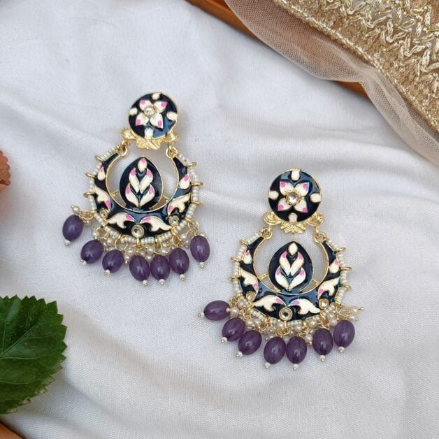 Gold Plated Meenakari Beaded Chandbali-blue