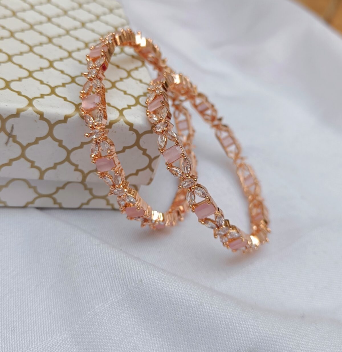 Premium Rose Gold Plated American Diamond Pink Stone Bangle