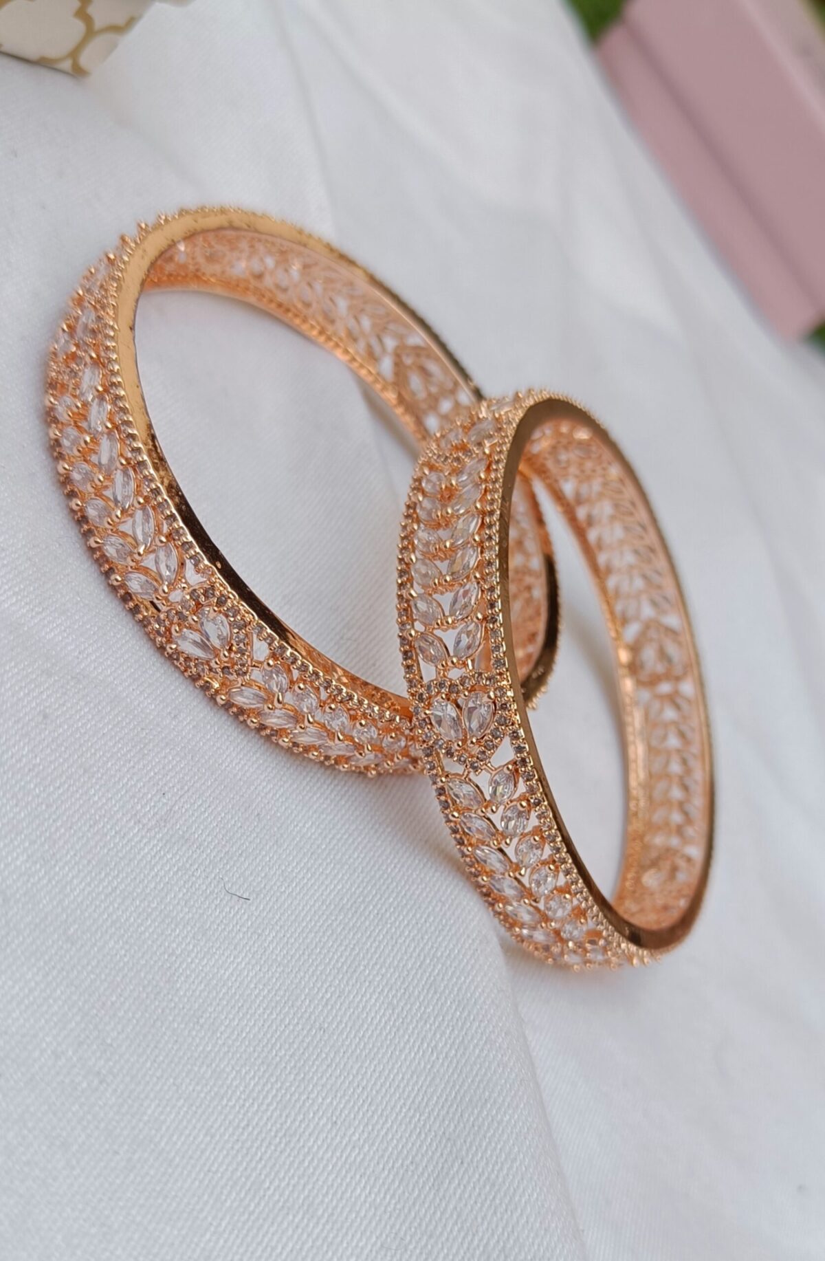 Premium Rose Gold Plated American Diamond Stone Bangle - Image 3