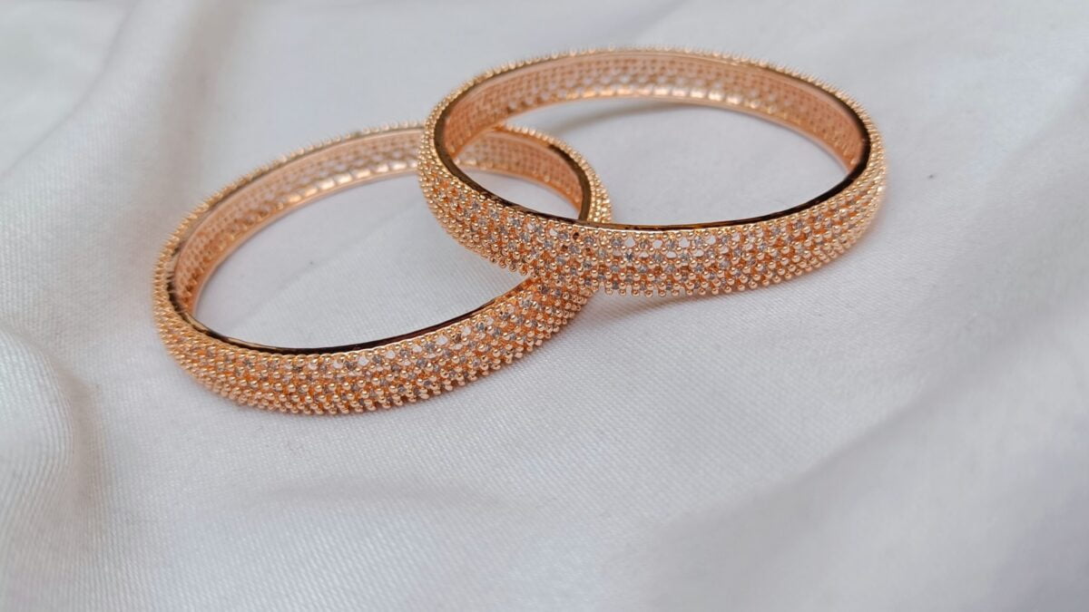 Premium Rose Gold Plated American Diamond Stone Bangle - Image 2