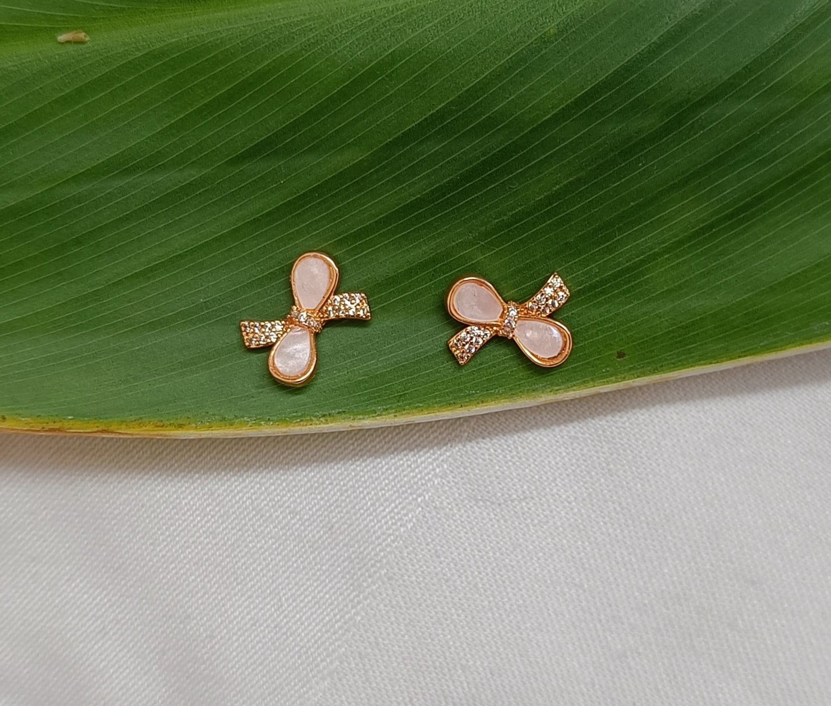 FHF Rose Gold Plated American Diamond Bow Earrings