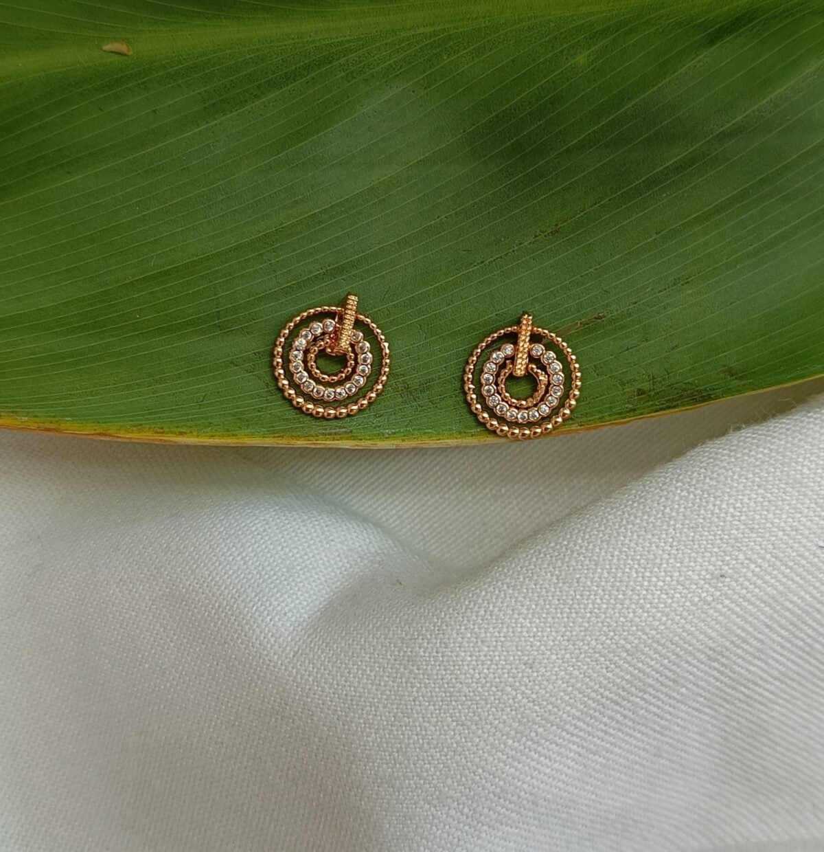 FHF Rose Gold Plated American Diamond Circular Rings Earrings