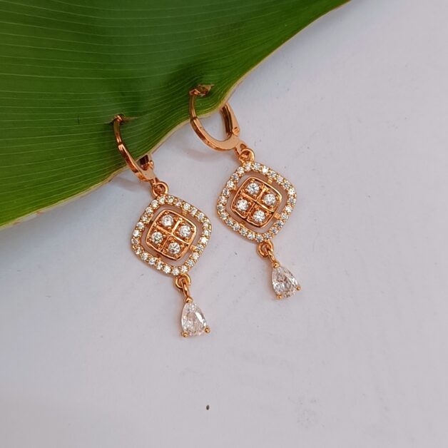 FHF Rose Gold Plated American Diamond Square Shaped Earrings