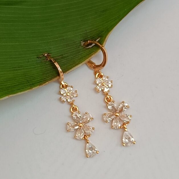 FHF Rose Gold Plated American Diamond Layard Flower Earrings