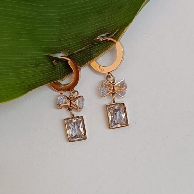 FHF American Diamond Stainless Steel White Stone Designer Earrings