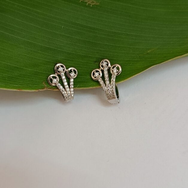 FHF Silver Plated American Diamond Crown Earrings