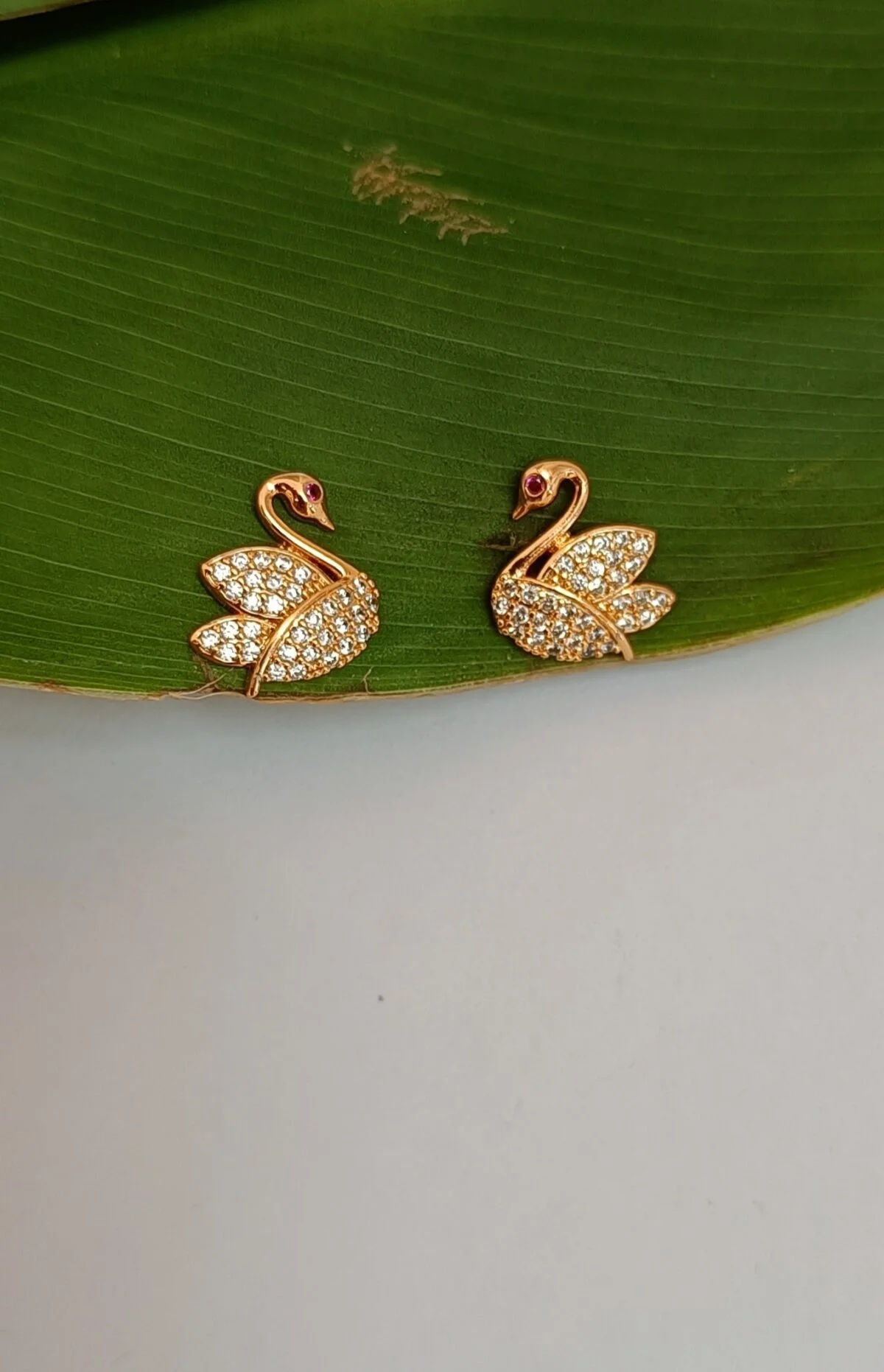 FHF Gold Plated American Diamond Swan Earrings