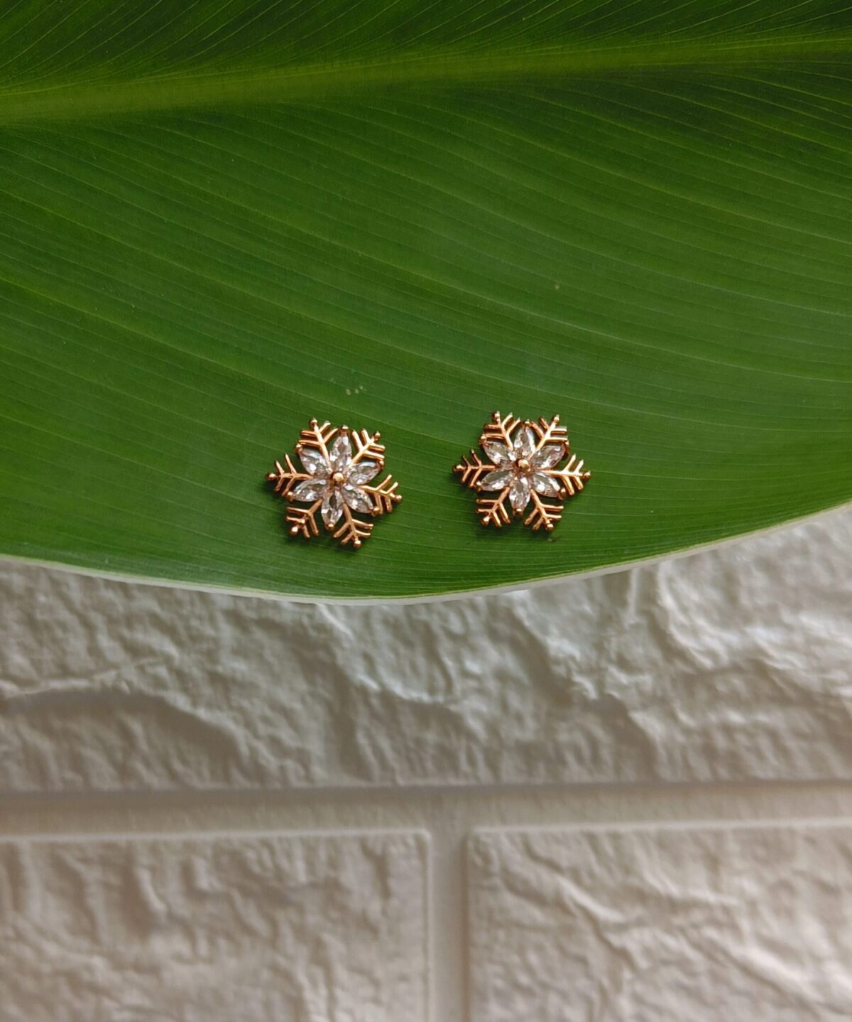 FHF Gold Plated American Diamond Snow Flakes Studs Earrings