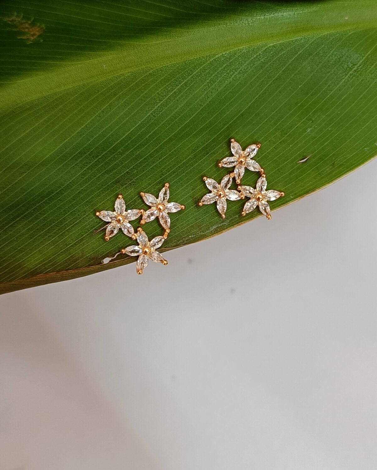 FHF Rose Gold Plated American Diamond Star Flower Earrings