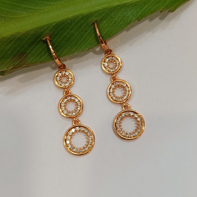 FHF Rose Gold Plated American Diamond Layered Circular Earrings