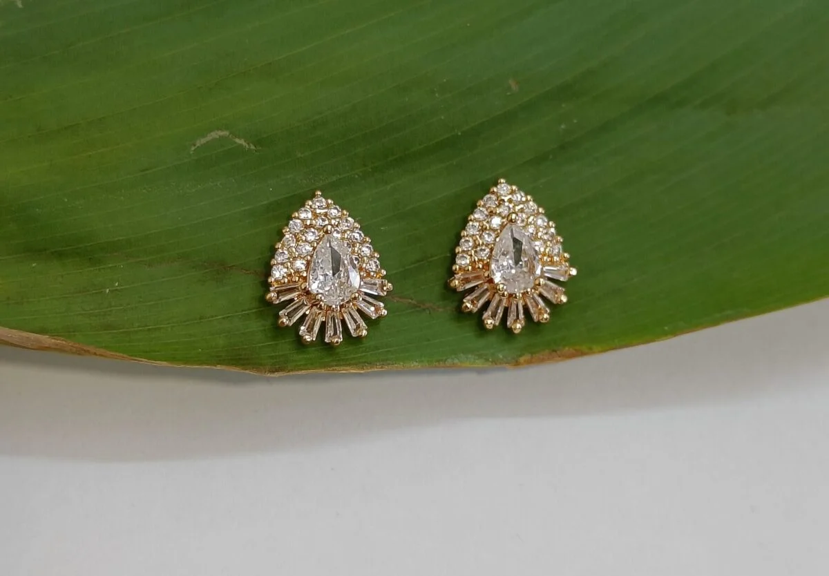 FHF Rose Gold Plated American Diamond triangle Drop Shaped Stud Earrings