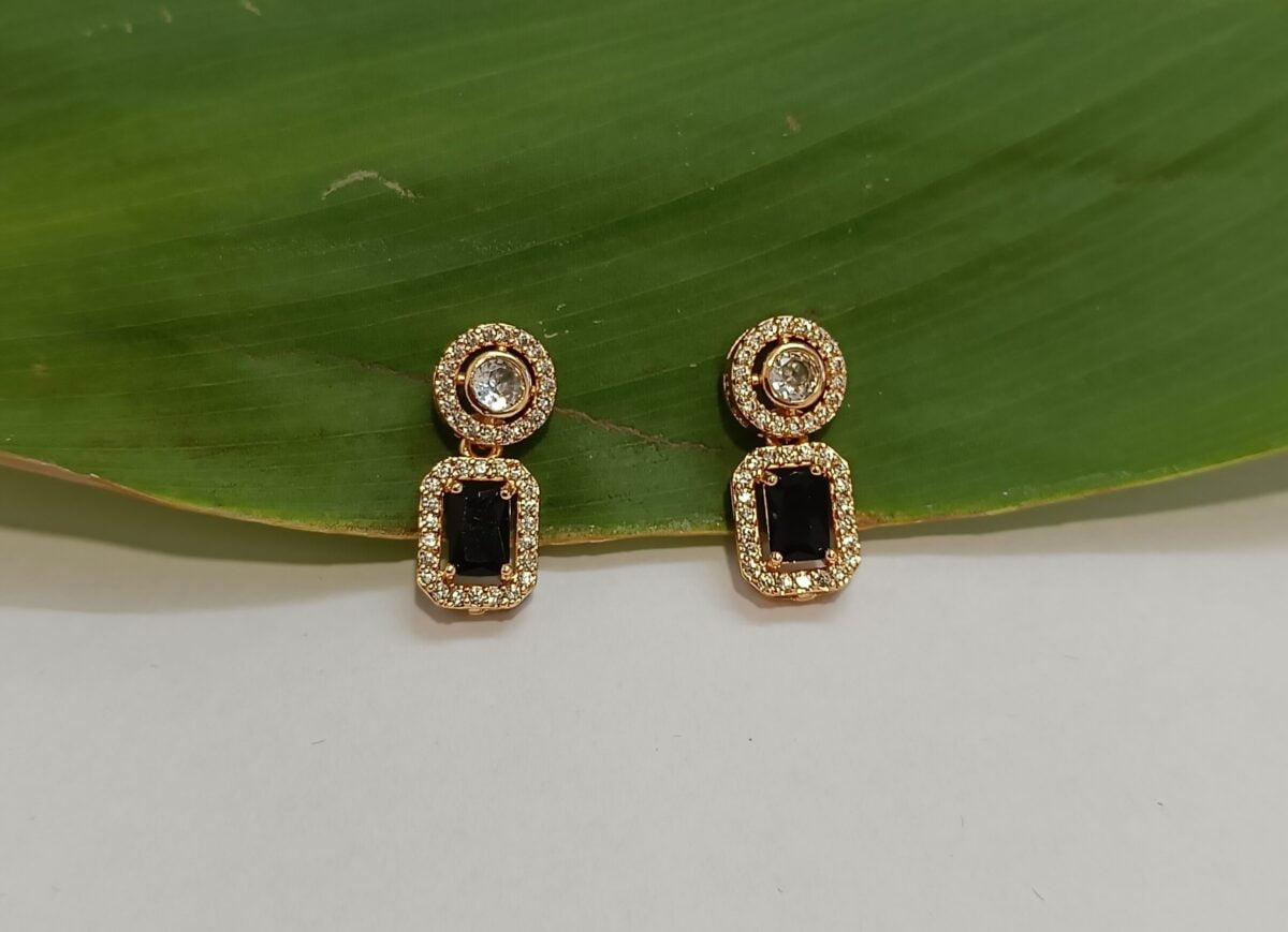 FHF Rose Gold Plated American Diamond With Black Designer Stud Earrings