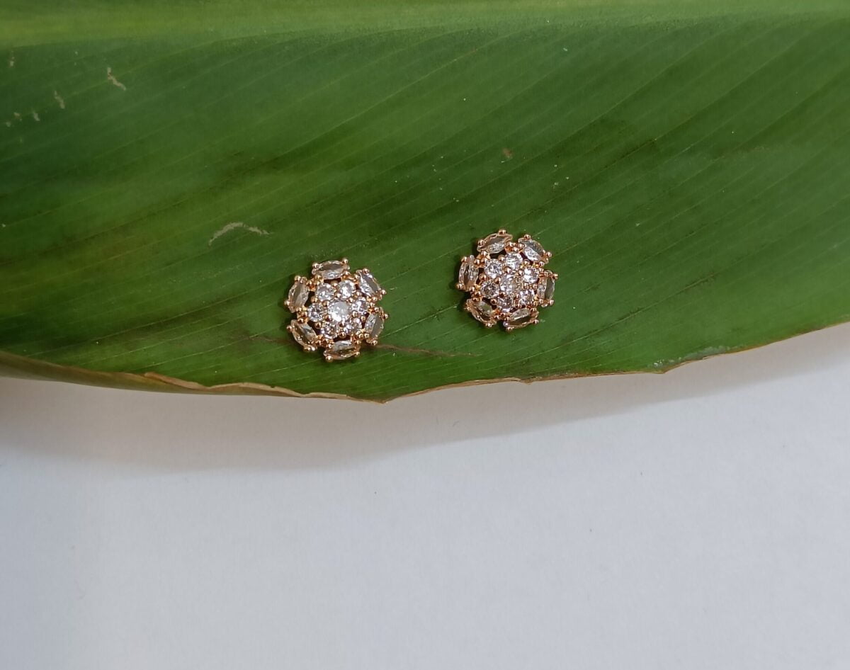 FHF Rose Gold Plated American Diamond Circular Stud Earrings