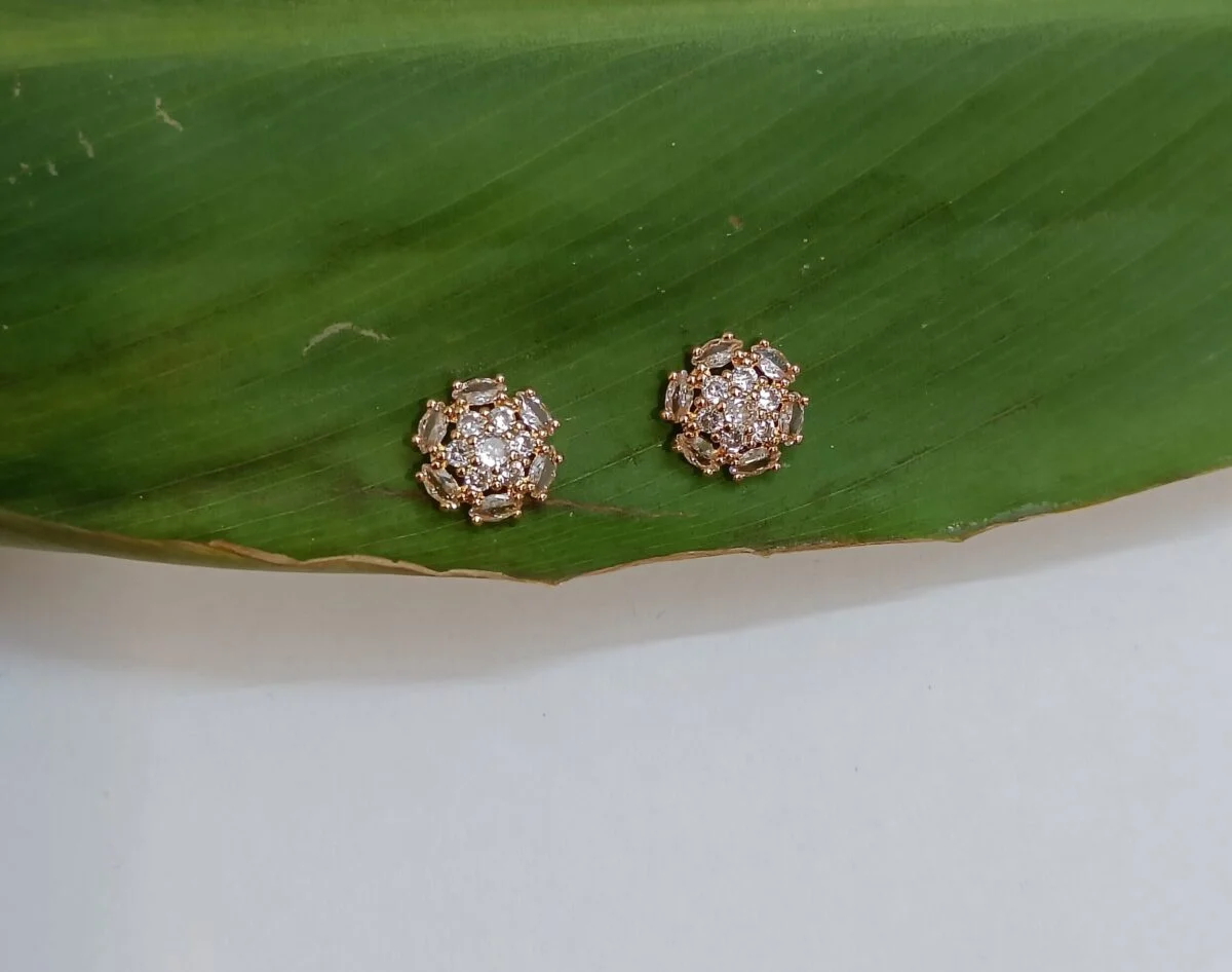 FHF Rose Gold Plated American Diamond Circular Stud Earrings