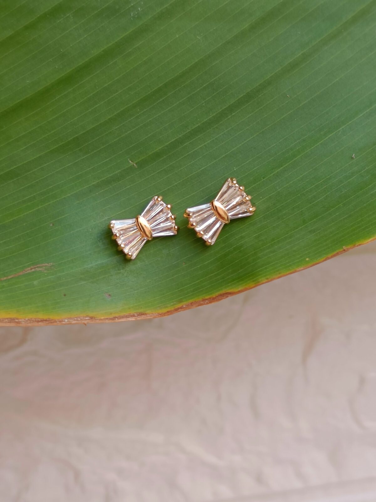 FHF Rose Gold Plated American Diamond Bow Stud Earrings