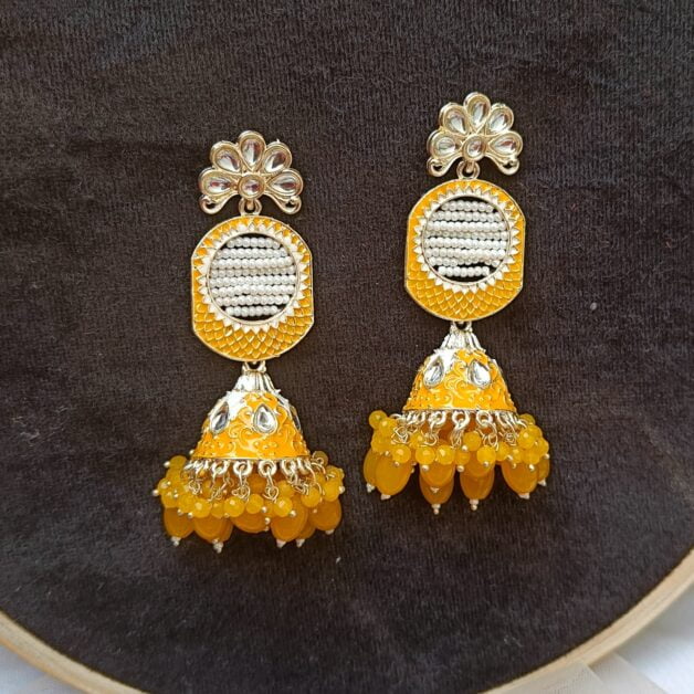 Gold Plated Meenakari Beaded Designer Jhumka Earrings