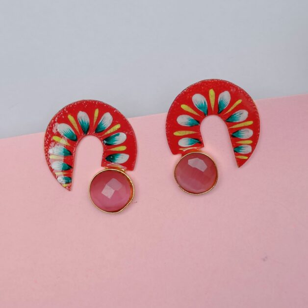 Hand-Painted Stone Studded Designer Earrings
