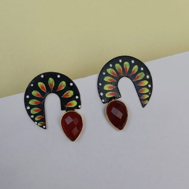 Hand-Painted Drop Stone Studded Designer Earrings