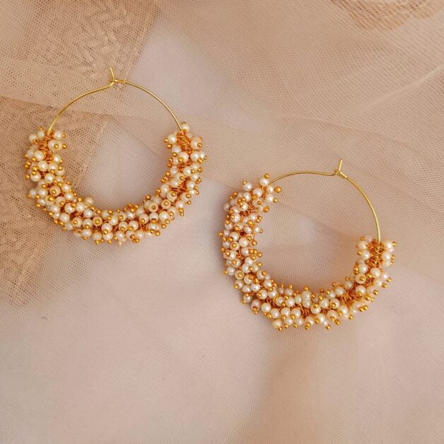 Gold Plated Beaded Handcrafted Hoops Earrings