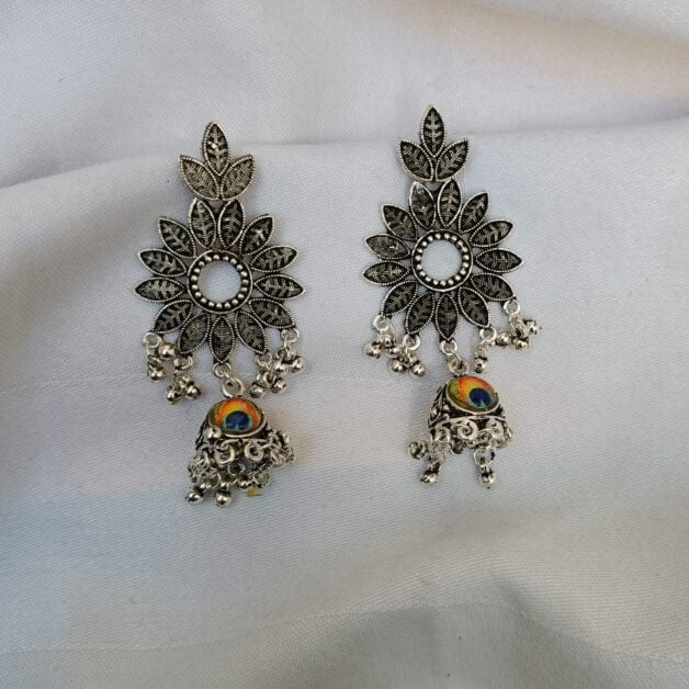 Oxidised Sunflower With Jhumki Earrings
