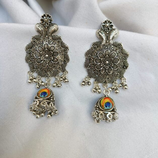 Oxidised Flower With Jhumki Earrings