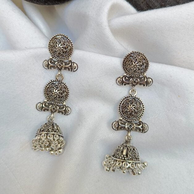 Oxidised Layered Designer Jhumki Earrings