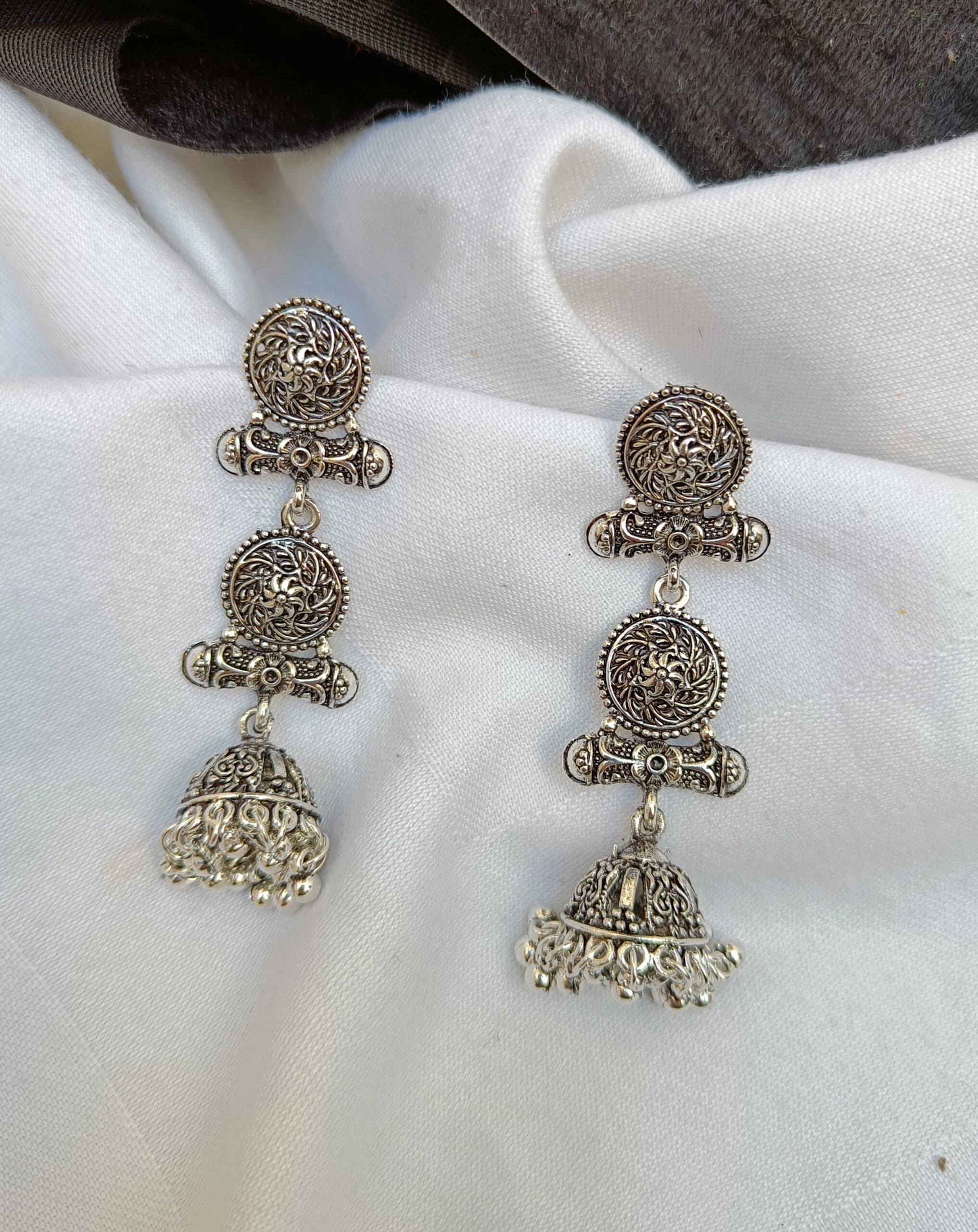 Oxidised Layered Designer Jhumki Earrings