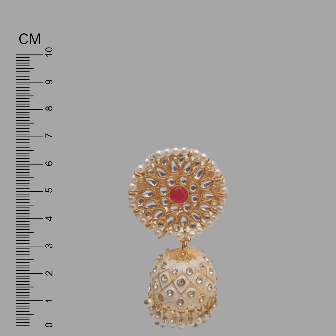 Gold Plated Kundan Stone Studded Jhumka Earrings - Image 3