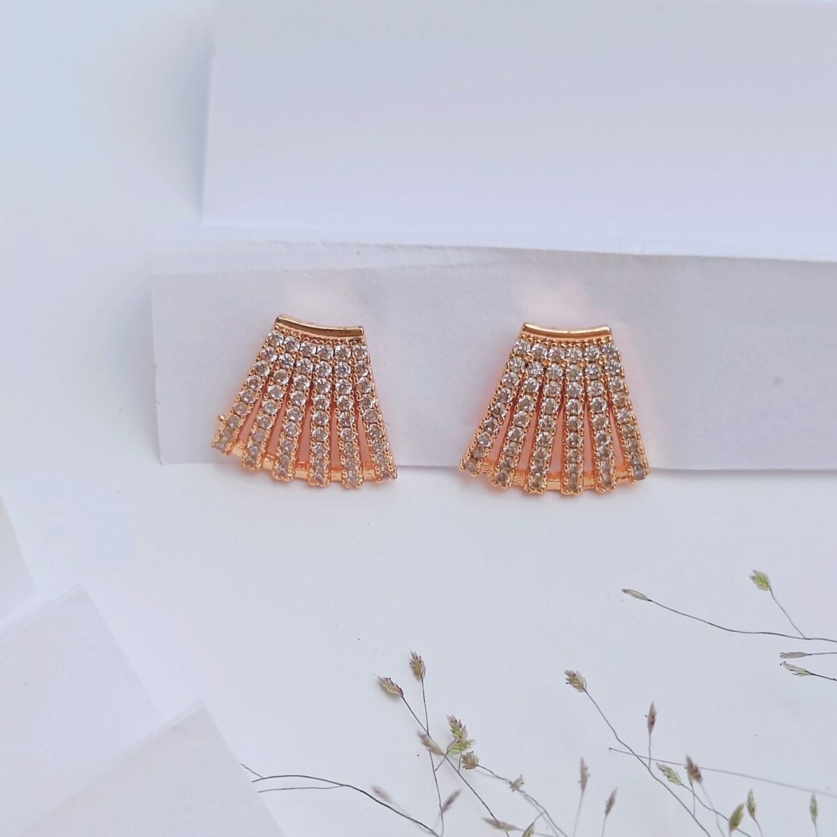 FHF Rose Gold Plated American Diamond Designer Stud Earrings