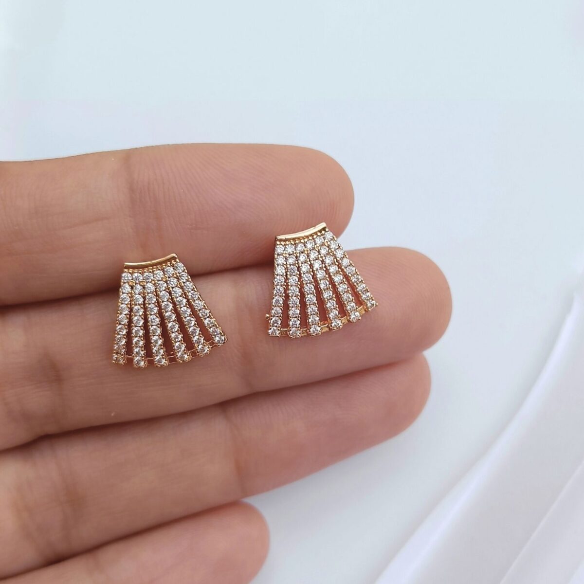 FHF Rose Gold Plated American Diamond Designer Stud Earrings - Image 2