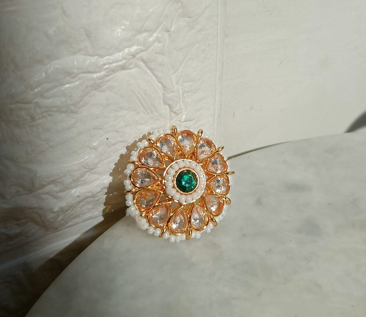 Gold Plated Kundan Stone Beaded Adjustable Ring(55)