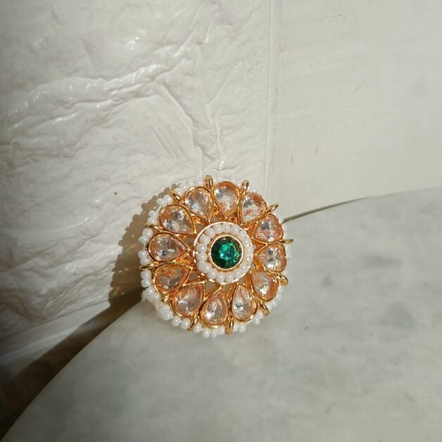 Gold Plated Kundan Stone Beaded Adjustable Ring(55)