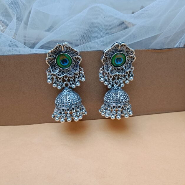 Silver Plated Oxidised Jhumka Earrings