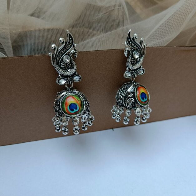 Silver Plated Designer Jhumka Earrings
