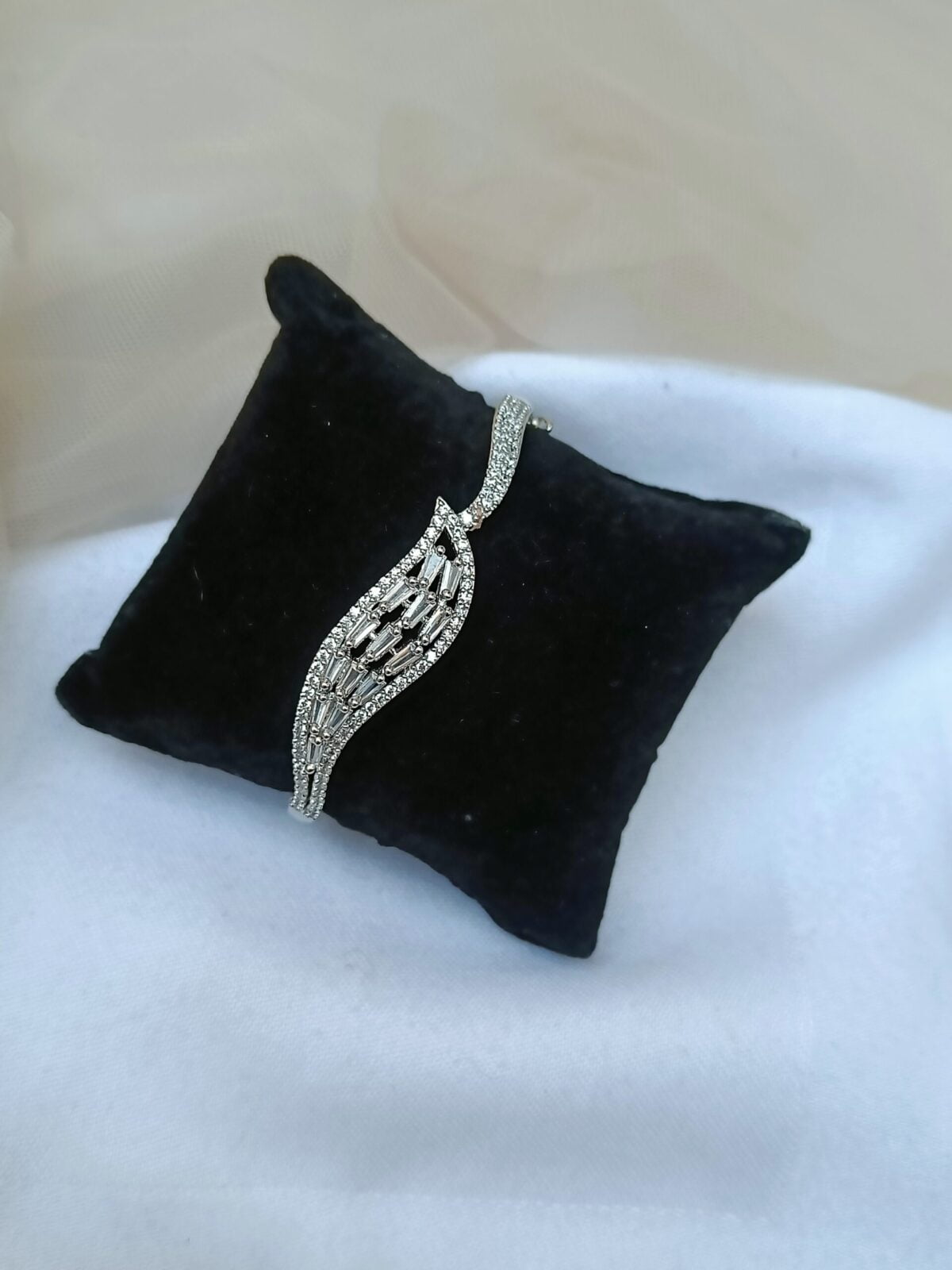 Silver Plated American Diamond Leaf Designer Bracelet