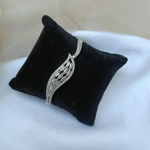 Silver Plated American Diamond Leaf Designer Bracelet