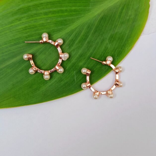 Rose Gold Plated Pearl Hoops Earrings