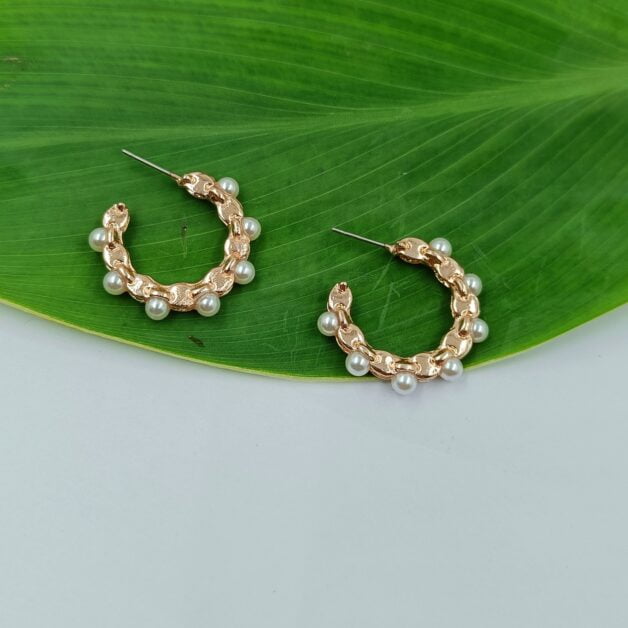 Rose Gold Plated Pearl Hoops Earrings