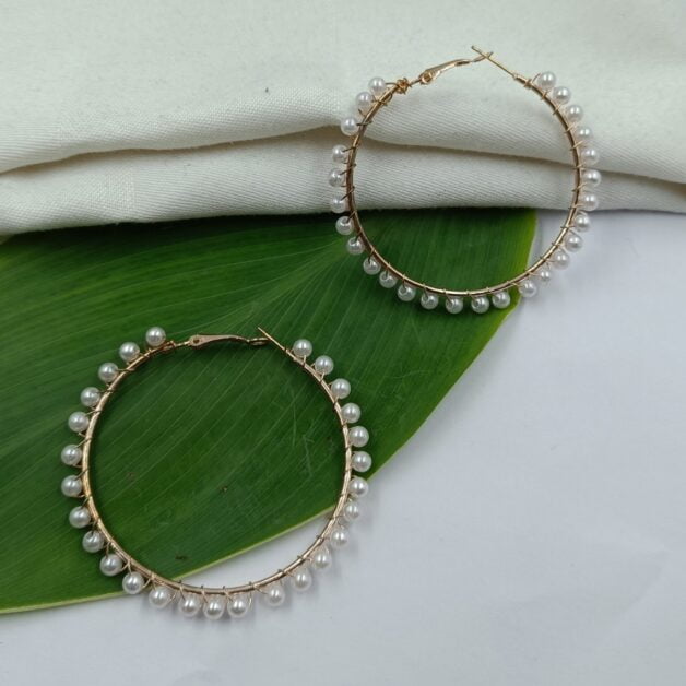 Rose Gold Plated Pearl Big Hoops Earrings