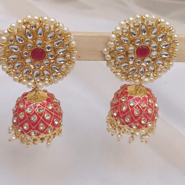 Gold Plated Kundan Stone Studded Jhumka Earrings