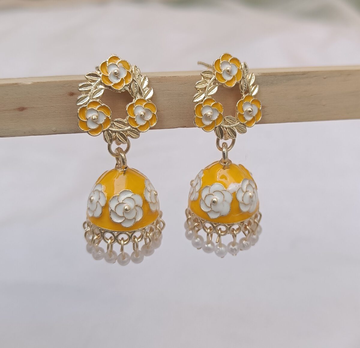 Gold Plated Small Yellow Flower Jhumki Earrings